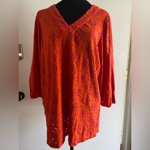 J. Jill Women Orange Blouse with Pink Embroidery